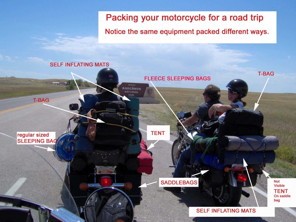 motorcycles packed for road trip